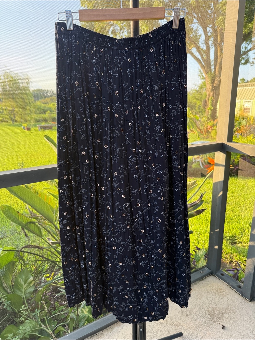 Talbots Navy Floral Pleated Maxi Skirt with Tiny Blossoms - Picture 3 of 5